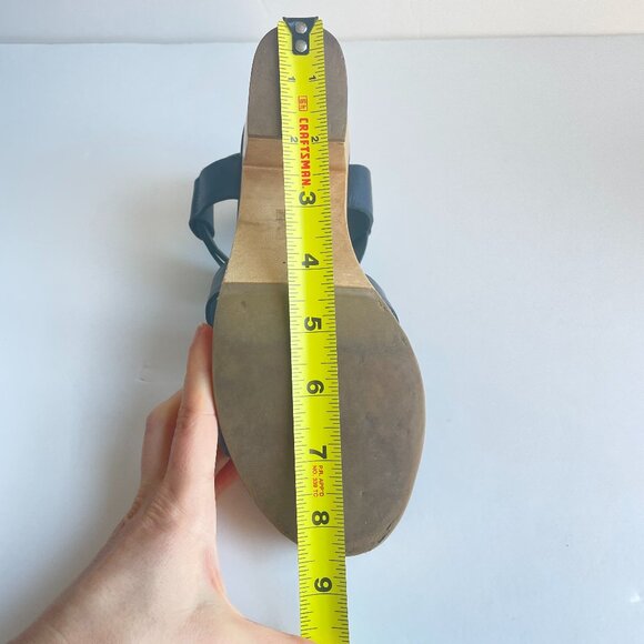 A.P.C. Navy Platform Sandals with Wood Block Heels - Picture 16 of 16